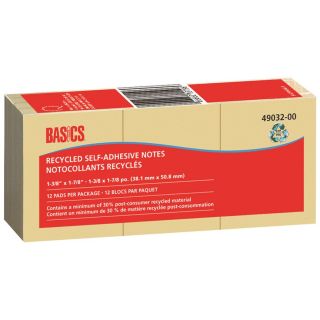 Notocollants recyclés de Basics®, 1-1/2 x 2 po, Jaune