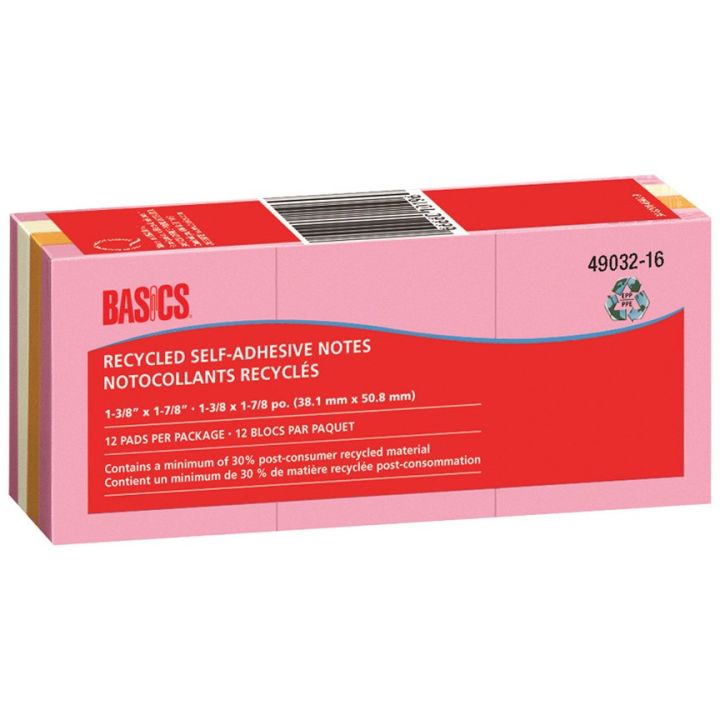 Notocollants recyclés de Basics®, 1-1/2 x 2 po, Couleurs assorties