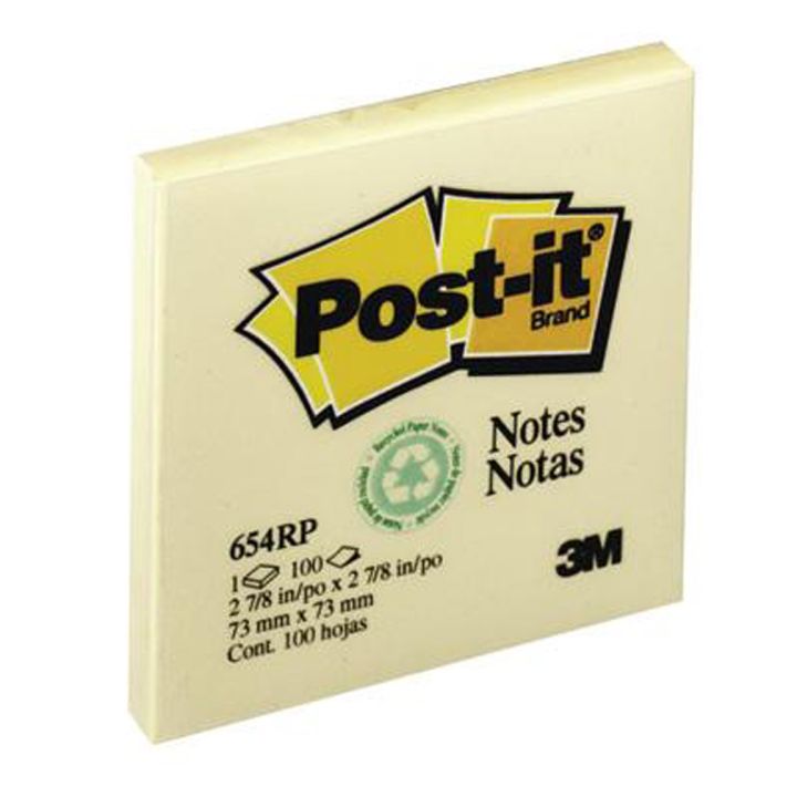 Bloc de feuillets autoadhésif Post-it recyclé 3 x 3 jaune