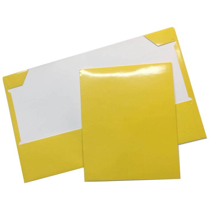 Portefolio en carton laminé, 2 pochettes intérieures, jaune