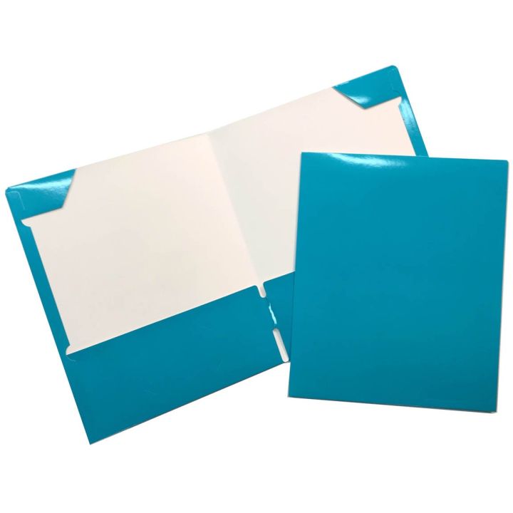 Portefolio en carton laminé, 2 pochettes intérieures, Turquoise