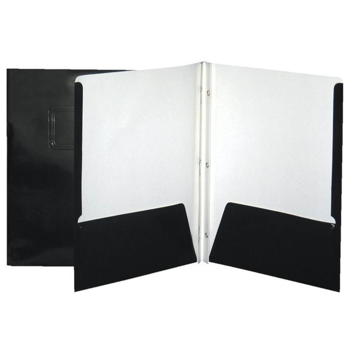 Duo-tang en carton laminé, 2 poches intérieures, 3 attaches, noir