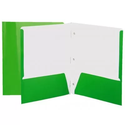 Portfolio laminé avec 2 pochettes intérieures et 3 attaches, vert