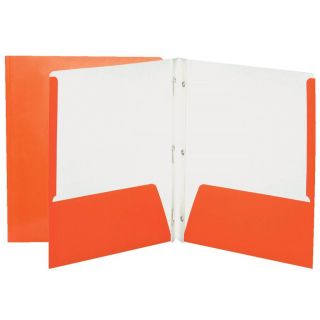 Duo-tang en carton laminé, 2 poches intérieures, 3 attaches, orange