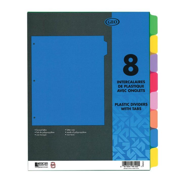 Intercalaires  8 onglets translucide