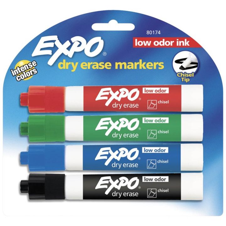 Marqueurs biseautée effaçables à sec d'Expo, jeu de 4