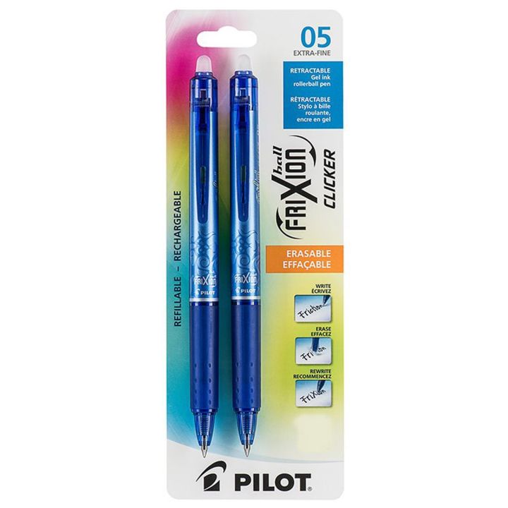 Stylo à bille roulante rétractable effaçable FriXion® Clicker 0,5 mm. Paquet de 2, bleu