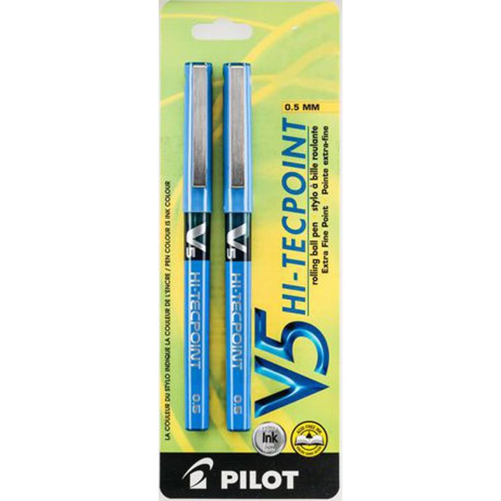 Stylo à bille Hi-Tecpoint v5 0,5 mm de Pilot, bleu, paquet de 2
