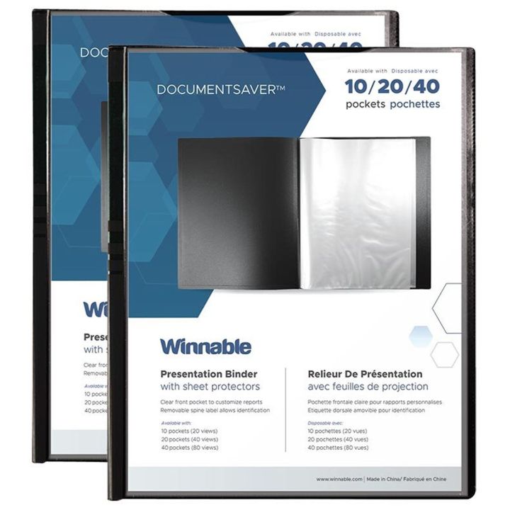 Livre de présentation à 10 pochettes de Winnable, 8-1/2 x 11 po, noir