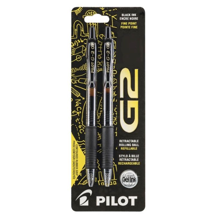 Stylo à bille encre gel rétractable G2 de Pilot®, noir, 2/pqt