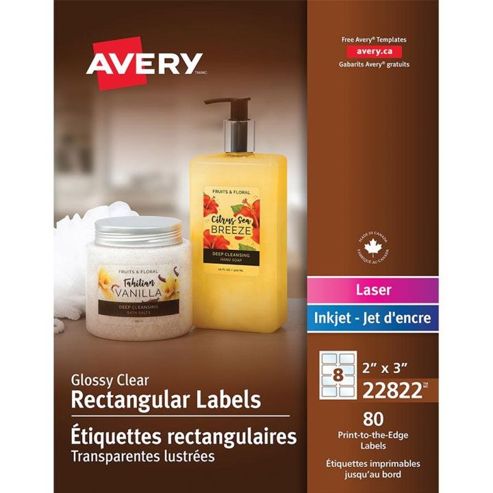 Étiquettes rectangulaires imprimables jusqu'au bord de Avery®, 2 x 3 po, Transparent Glacé
