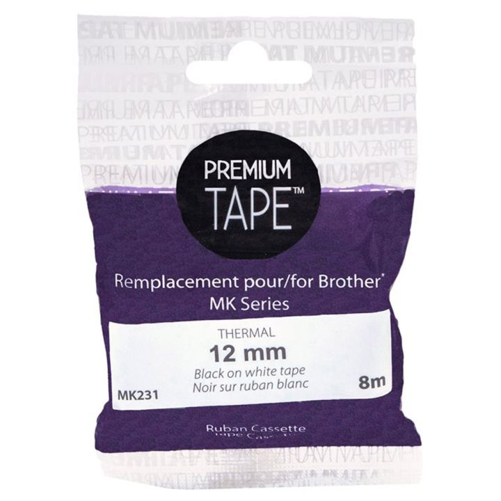 Ruban compatible Brother MK-231, Premium Tape MK231, étiquette blanche, 12 mm x 8 m