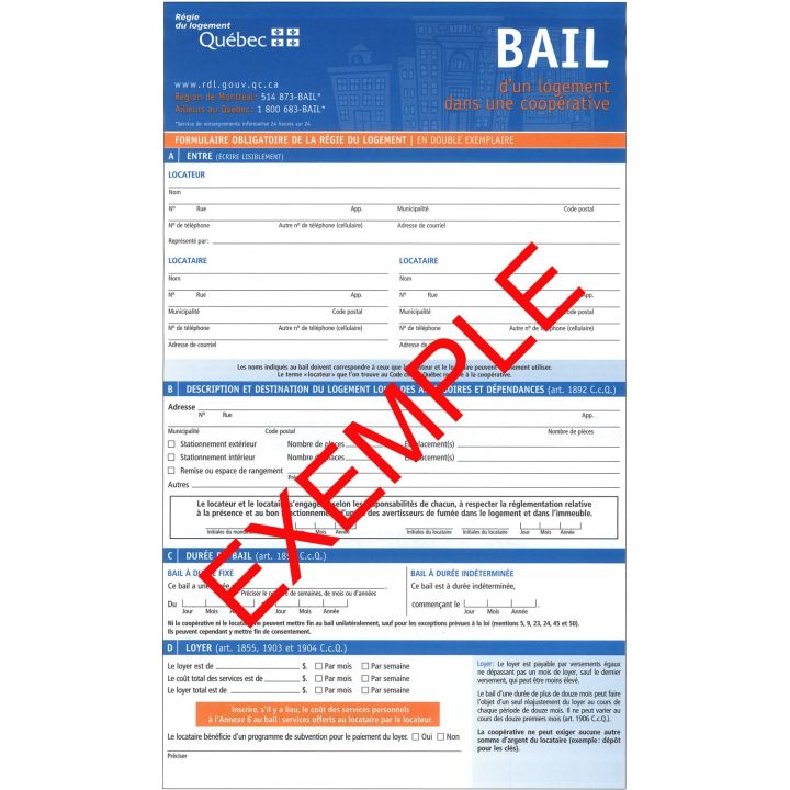 Bail de coopérative d'un logement