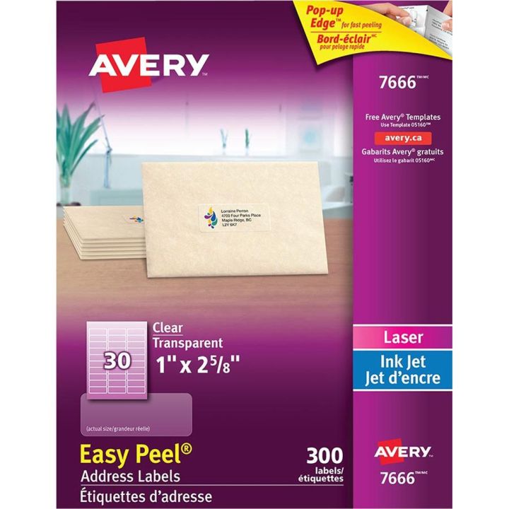 Étiquettes d'adresse transparentes d'Avery®,  1 x 2-5/8 po
