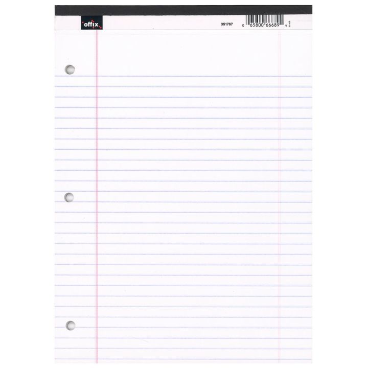 Tablette lignée 8-1/2 x 10-7/8 po - Offix, 3 trous blancs