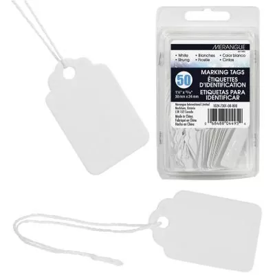 Merangue® Étiquettes blanches avec ficelle, 50/pqt