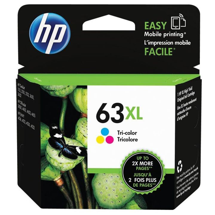 HP 63 XL Cartouche originale Haut rendement, encre tricolore, F6U63AN, ~330 pages