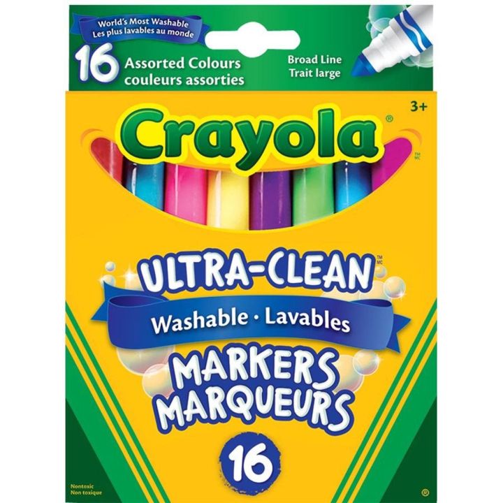 Marqueurs Crayola lavables, pointe large, boîte de 16