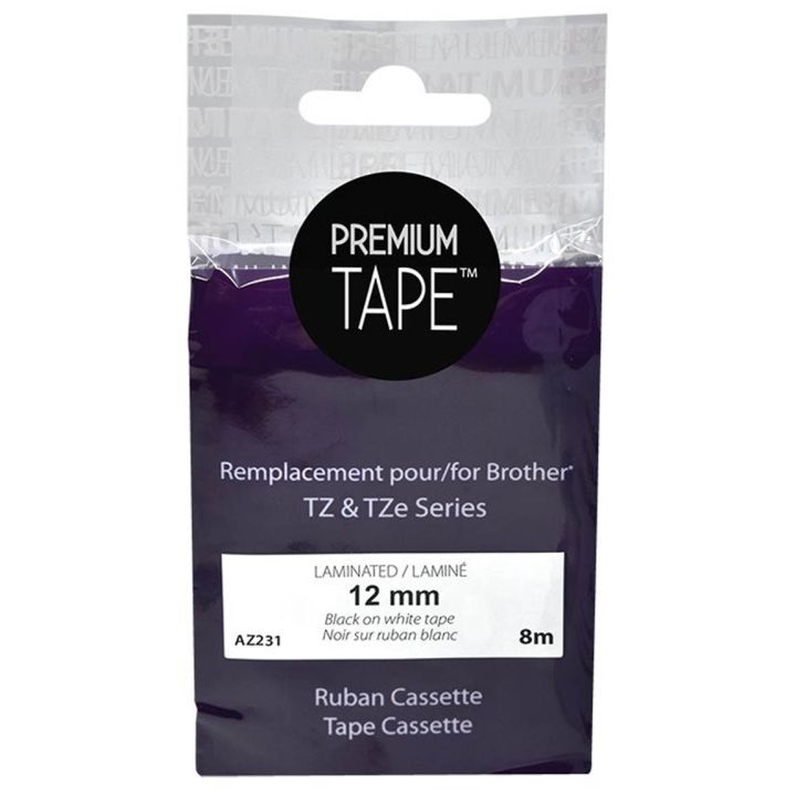 Ruban compatible Brother TZ-231 / TZe231, Premium Tape AZ231,  étiquette blanche, 12 mm x 8 m
