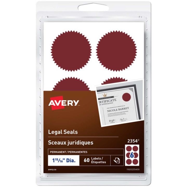 Sceaux juridiques de Avery®, 1-15/16 po, Bourgogne
