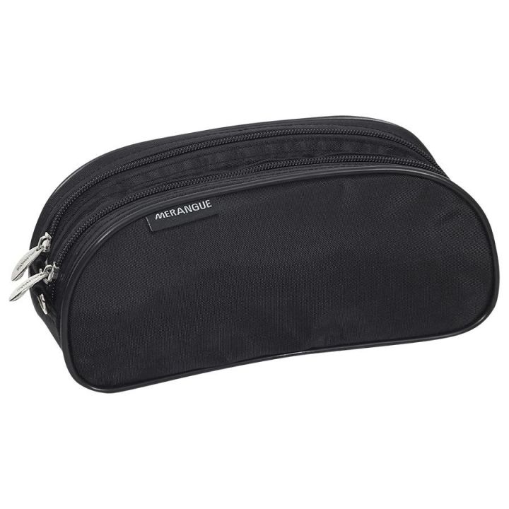 Étui à crayon en nylon à double fermeture éclair, noir