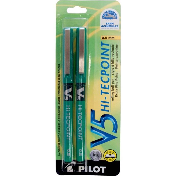 Stylo à bille Hi-Tecpoint v5 0,5 mm de Pilot, vert, 2/pqt