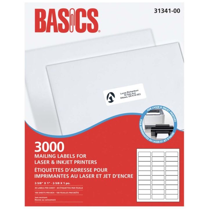 Étiquettes d'adresse de Basics®, 2-5/8 x 1 po, boite de 3000