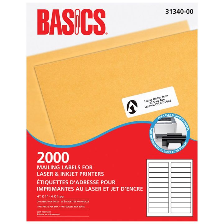 Étiquettes d'adresse de Basics®, 4 x 1 po, boite de 2000