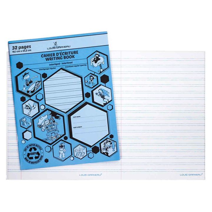 Cahier d'écriture, interligné, 32 pages, 9 x 7", LG20, bleu