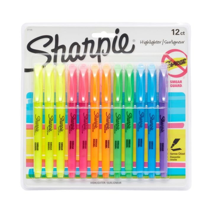 Surligneurs Sharpie à pointe biseautée étroite, 12/pqt