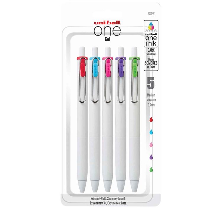Stylo gel rétractable Uniball One, pqt/5