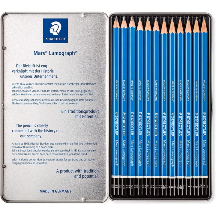 Crayons à dessin Lumograph, 6B, 5B, 4B, 3B, 2B, H, HB, F, H, 2H, 3H, 4H