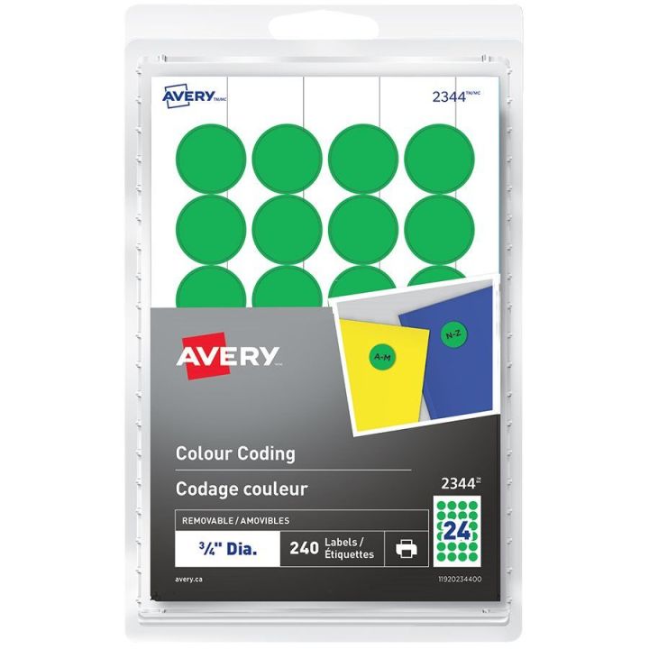 Étiquettes vertes Avery®, rondes, 3/4 po, 2344