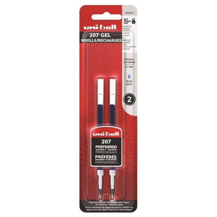 Recharges pour stylo à bille roulante uniball 207, pointe moyenne, 0.7 mm