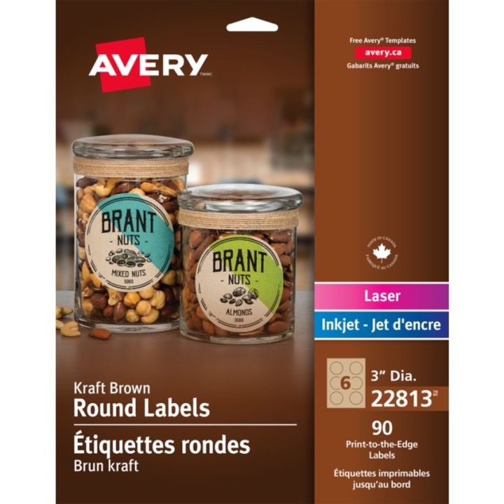 Étiquettes rondes brun, Avery®, 3 po