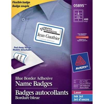 Badge adhésif, bordure bleu, boite de 400