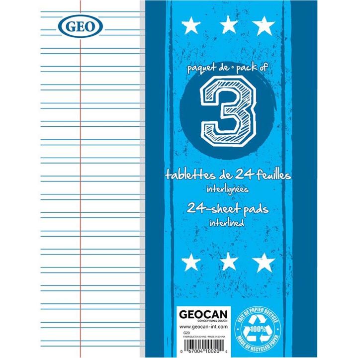 Tablettes d'écriture Geo interlignées