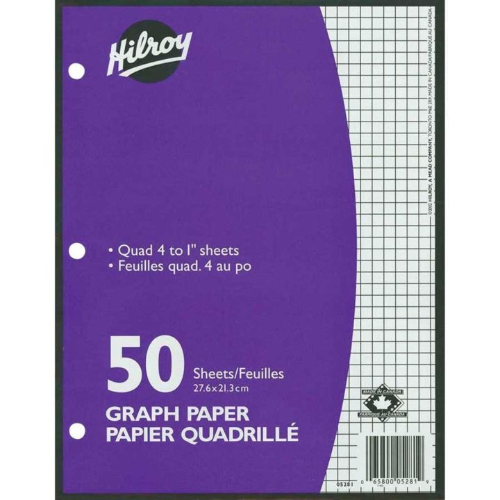 Feuilles Hilroy mobiles 3 trous quadrillées 4 carrés/pouce, 8.5 x 11, 50/pqt