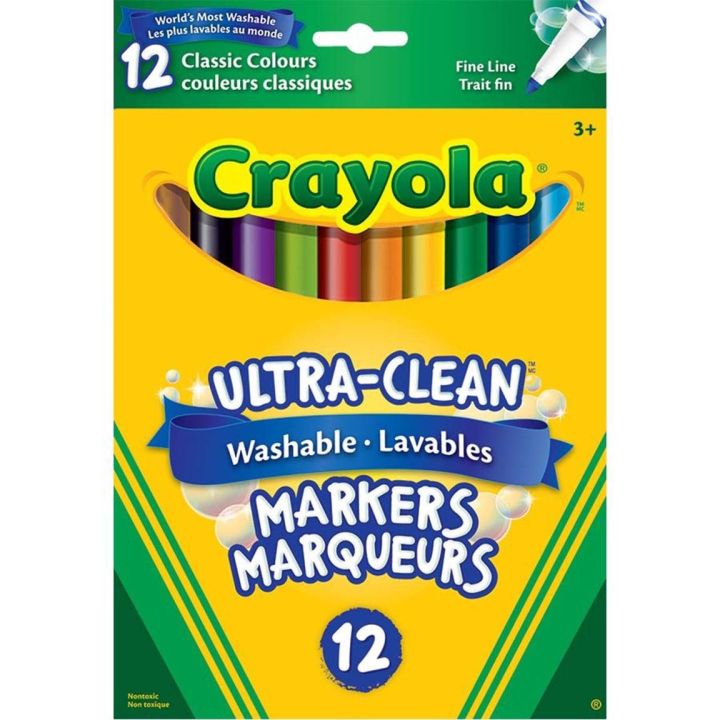 Marqueurs lavable Crayola, pointe fine, 12/boite