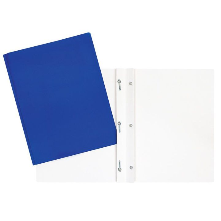 Duotang bleu trois attaches en carton laminé sans pochette intérieure