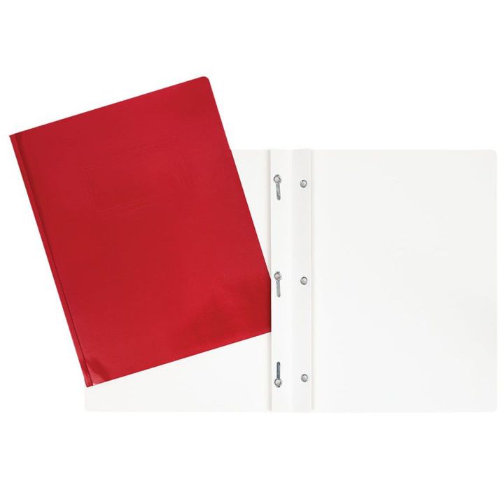 Duotang rouge trois attaches en carton laminé sans pochette intérieure