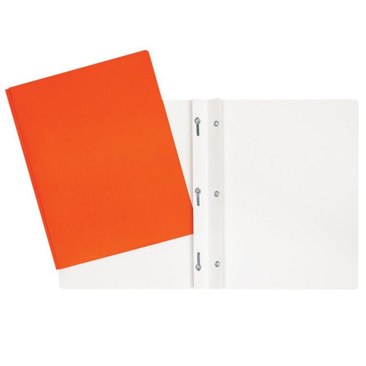 Duotang orange trois attaches en carton laminé sans pochette intérieure