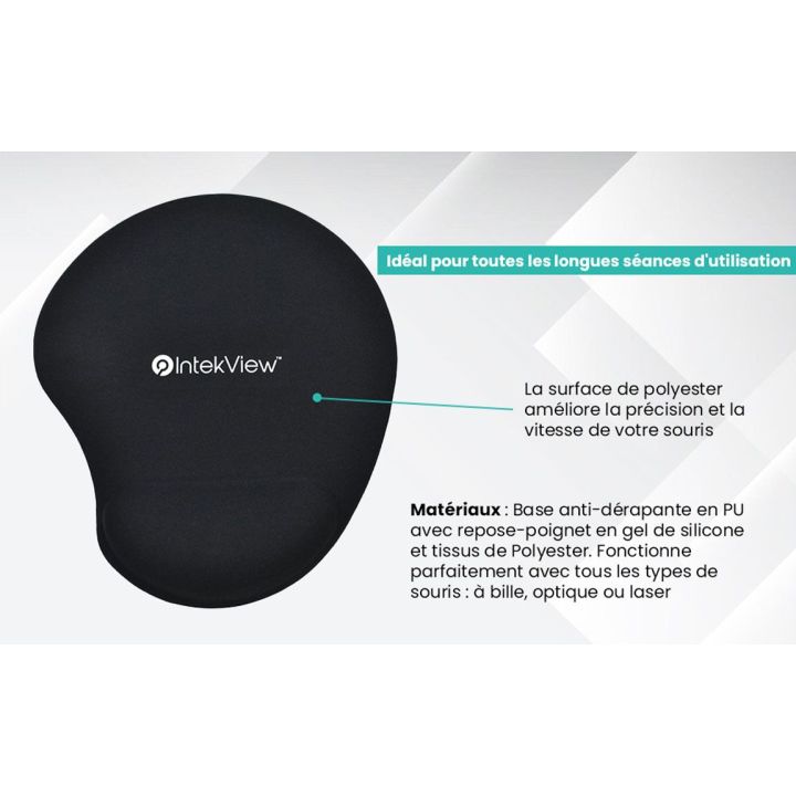 Tapis de souris avec Appuie-poignet en gel IntekView , Noir