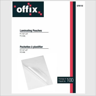 Pochettes à plastifier Offix,  Épaisseur 3 mil, pqt 100