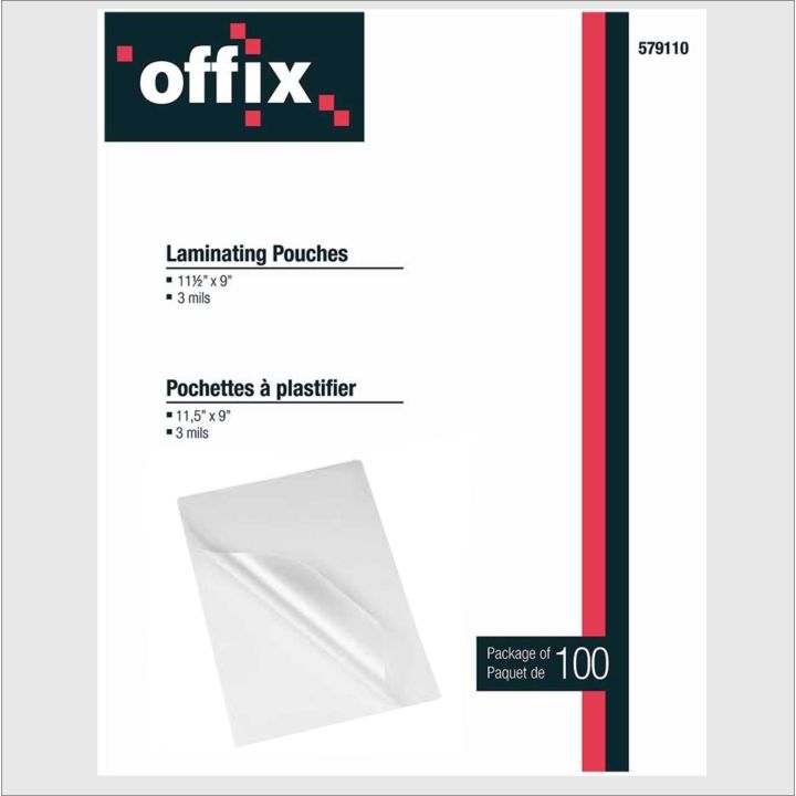 Pochettes à plastifier Offix,  Épaisseur 3 mil, pqt 100