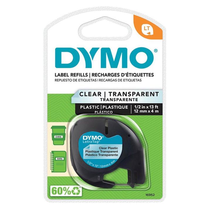 Recharge DYMO pour LetraTag, 12 mm (1/2 po), noir sur transparent