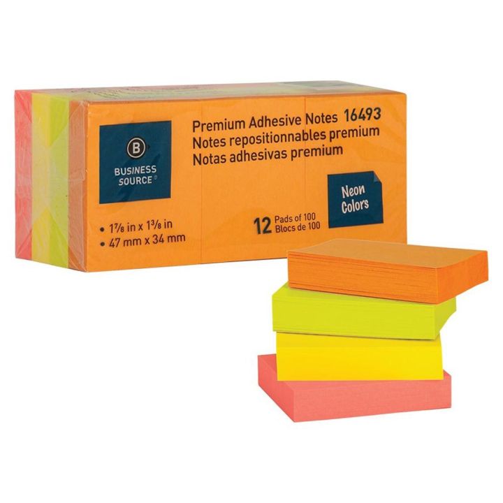 Feuillets autoadhésifs couleur néon, 12/pqt