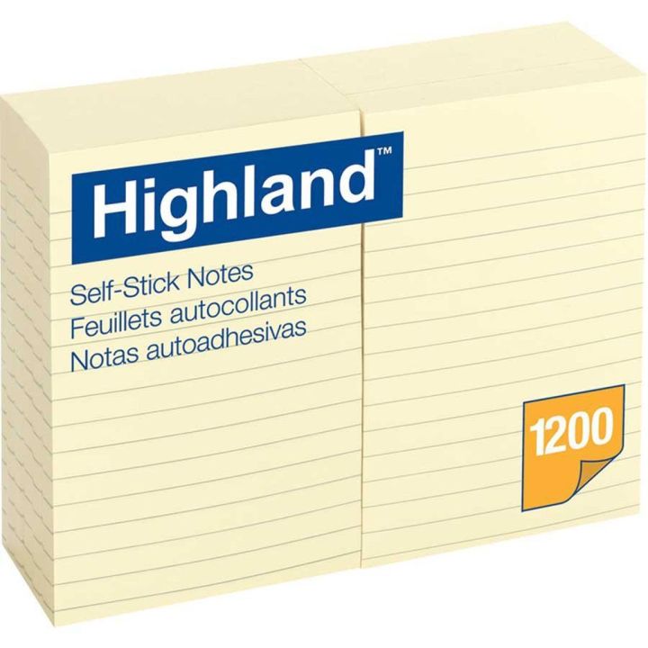 Feuillets autoadhésifs Highland™ Jaune, ligné, 4 x 6 po.