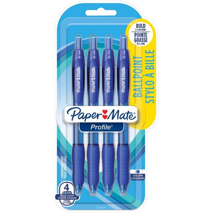 Stylo à bille rétractable Profile®,  pointe 1.4 mm, bleu, 4/pqt