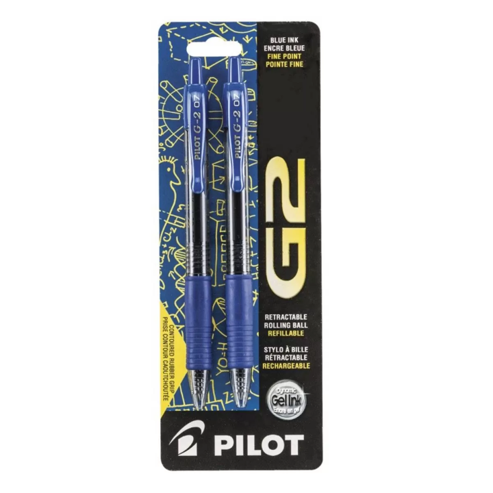 Stylo à bille encre gel rétractable G2 de Pilot®, bleu, 2/pqt